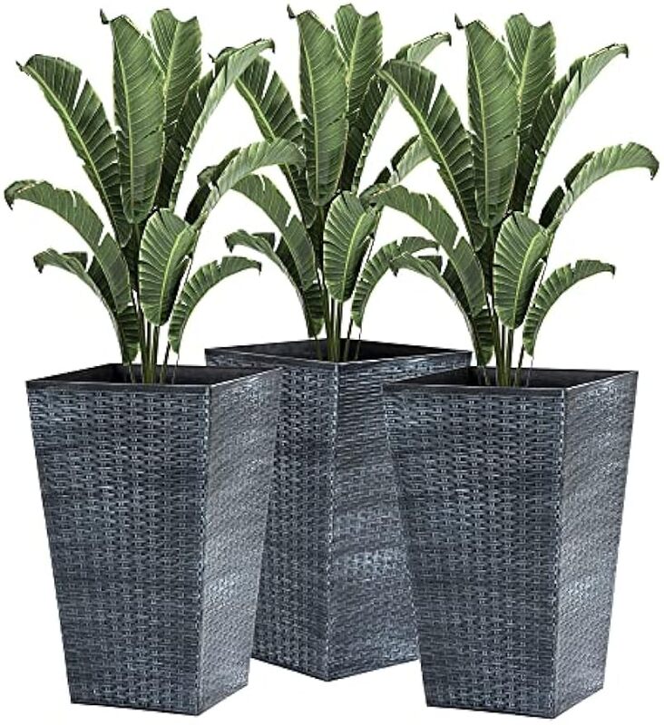 Set of 3 Planters with Drainage Hole, Outdoor Flower Plant Pots, Indoor Planters for Porch, Front Door, Entryway, Patio and Deck