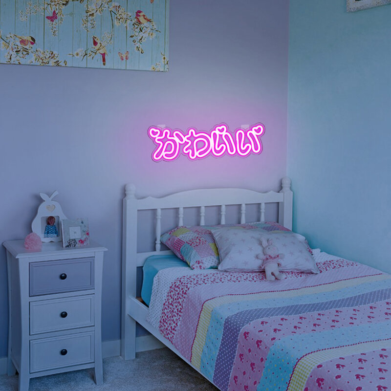 Insegna al Neon Kawaii decorazione della camera da letto in stile giapponese luce al Neon rosa luce personalizzata fatta a mano per il gioco dell'ornamento del partito del Bar