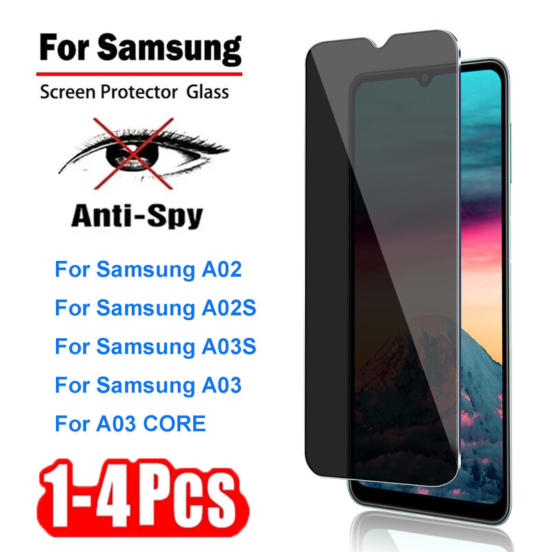 กระจกนิรภัยป้องกันการสอดแนม1-4ชิ้นสำหรับ Samsung Galaxy A02S A03S ฟิล์มกระจกสำหรับ Samsung Galaxy A03 Core