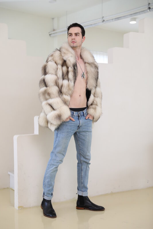 남성용 두꺼운 모피 코트, 패션, 여우 모피 재킷, 고품질