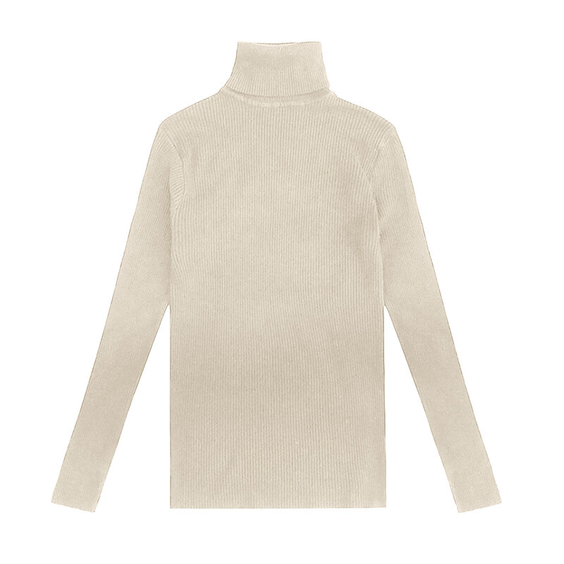 2023 New Women Pullover Turtleneck Sweater Autumn Long Sleeve Slim Elastic Korean Simple Basic Jumper Solid Color Top