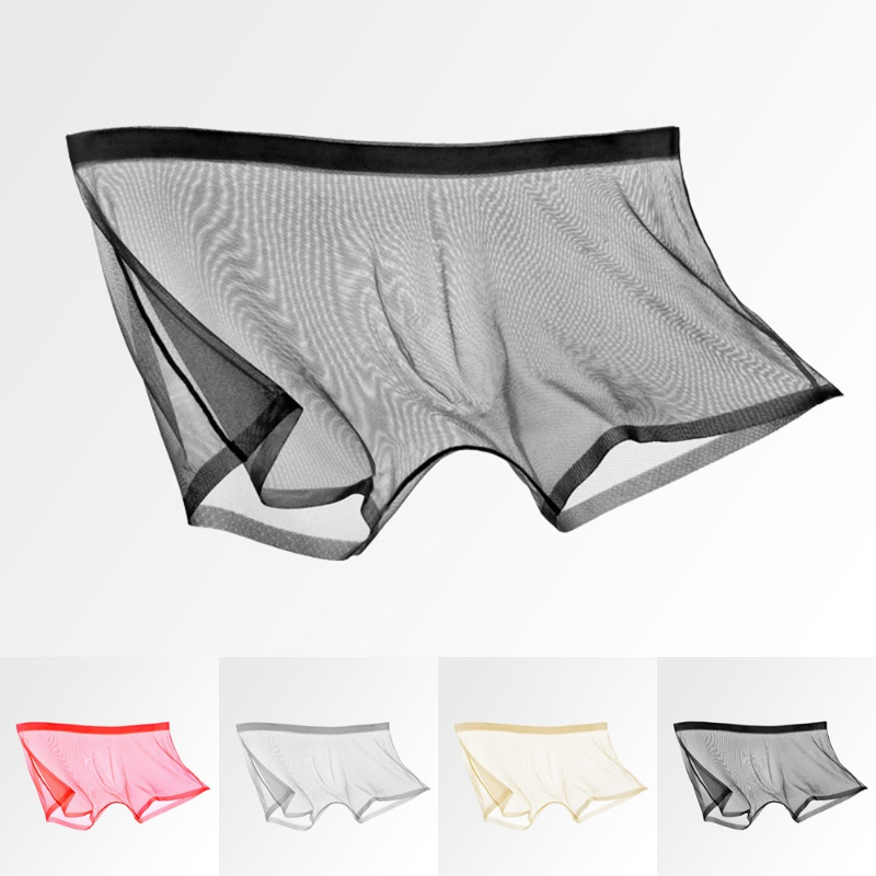 Men's Underwear Transparent Boxers Bulge Ice Silk See Through Underpants Sexy Briefs Low Waist Panties Lingerie Intimates