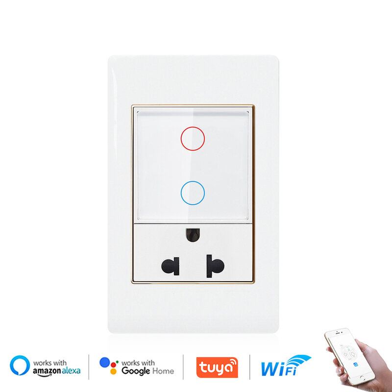 Viswe Smart Wifi Switch Alexa Thailand 3pin Socket,118*72Mm Plastic Paneel Met Gouden Rand, Wandlichtschakelaar En Stopcontact