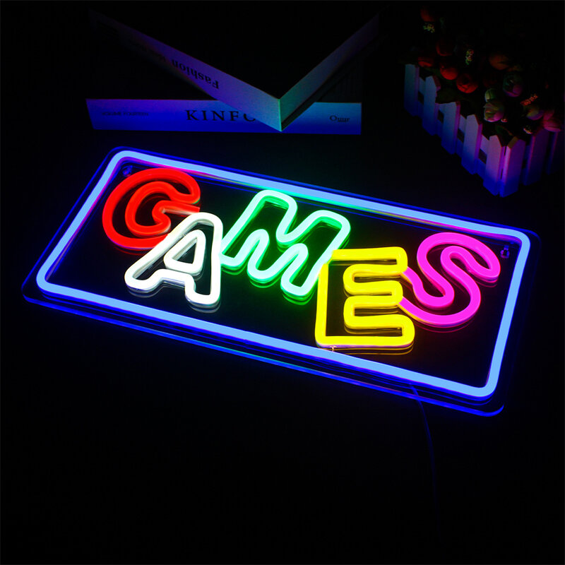 Games Neon Sign Wall Decor Retro Game Console Neon Light Gaming Kids Room Decor Handmade Colour Game Sign Party Supplies Neon