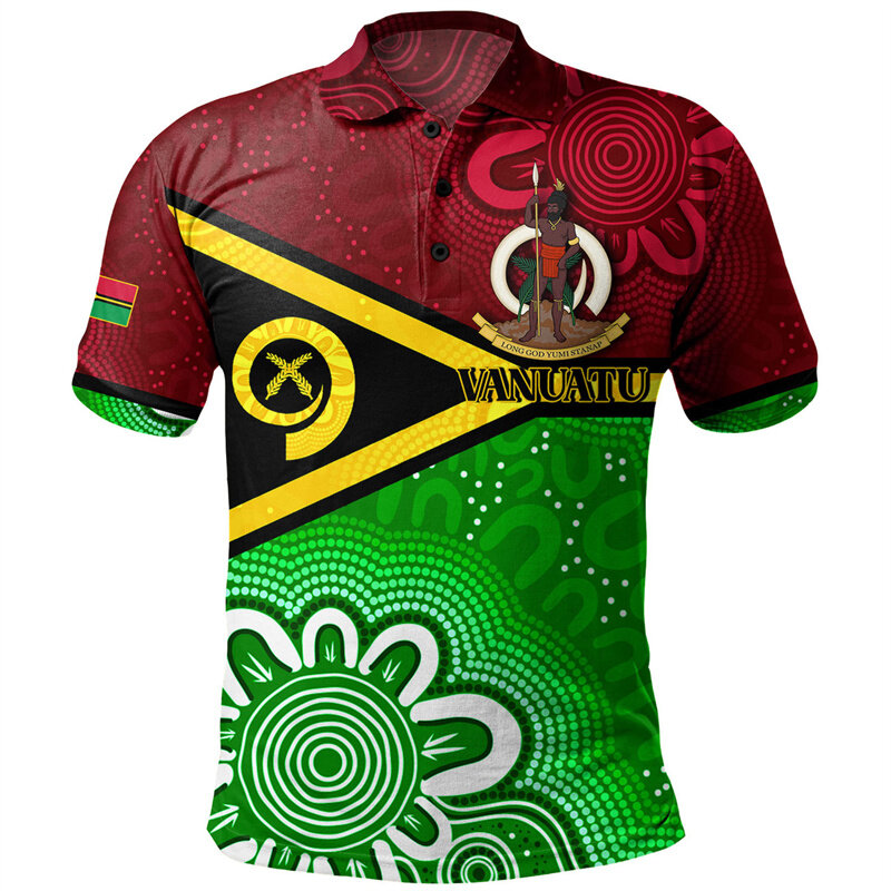 Vanuatu Patroon Poloshirt Voor Mannen Kinderen Hawaiian 3d Bedrukte Polynesische Poloshirts Casual Losse Knoop T-Shirts Zomer Korte Mouwen