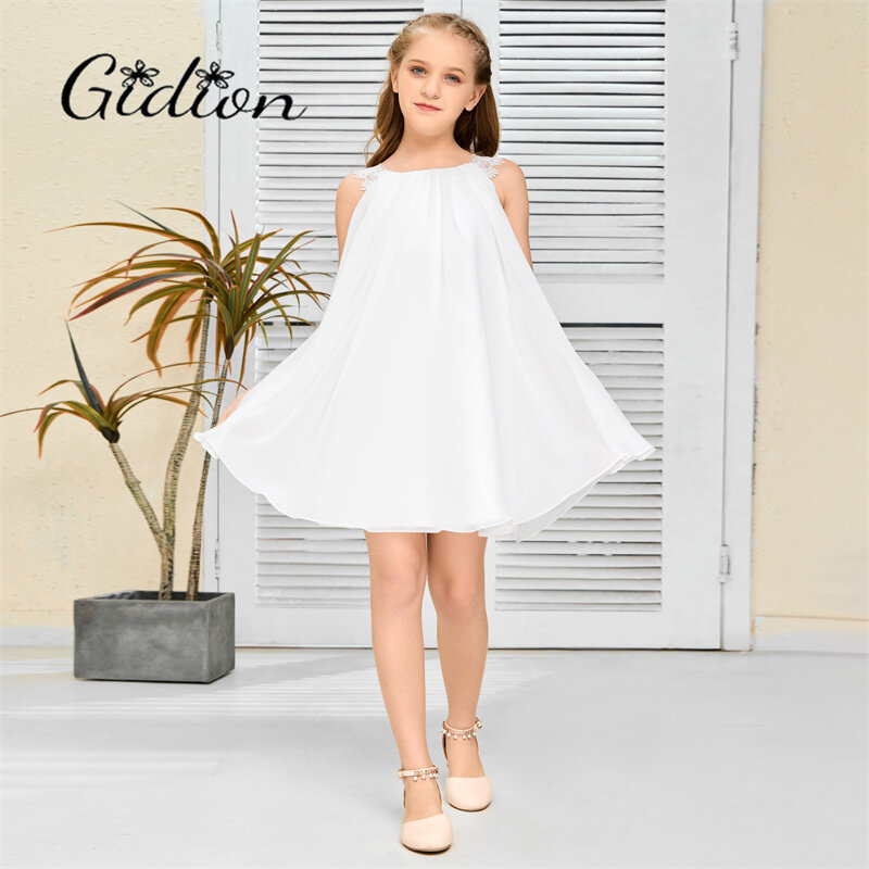 Chiffon Knee-Length Junior Bridesmaid Dress For Kids Wedding Ceremony Birthday Party Festivity Celebration Pageant Event Ball