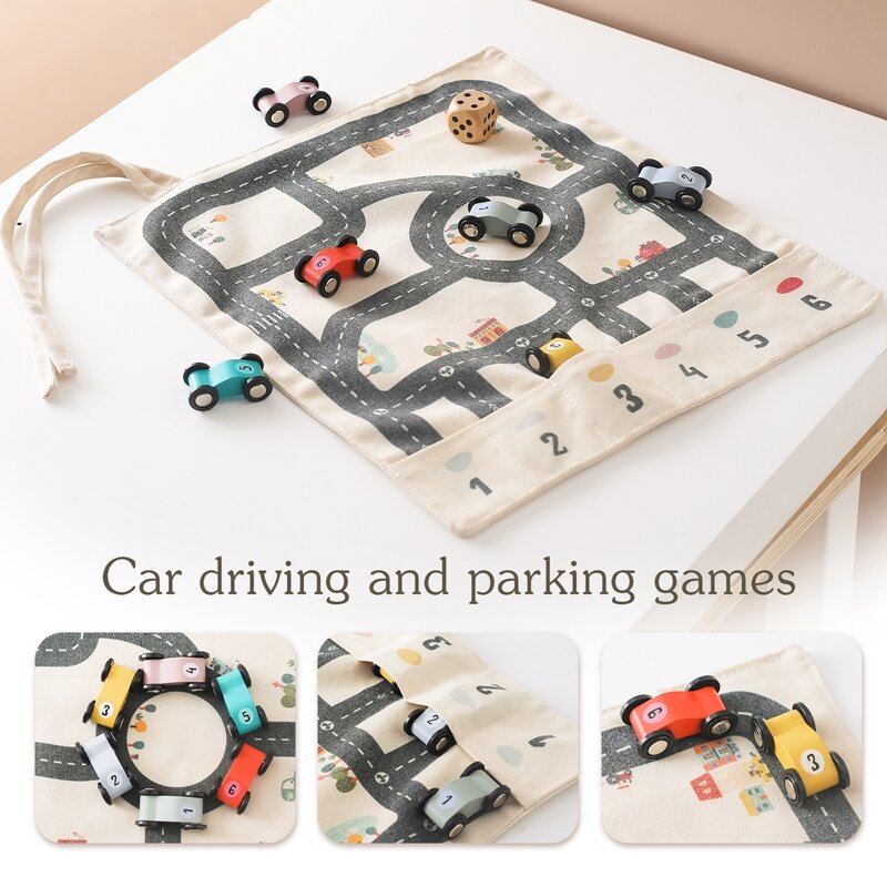 Montessori City Traffic Wooden Car Toy para crianças, City Traffic, Road Map Game, brinquedo educativo, presente dos desenhos animados para crianças, 35x31 cm