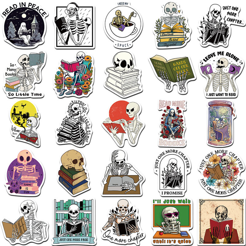 10/30/50Pcs cartoon Gothic Skeleton Reading Graffiti Sticker per Snowboard Laptop bagagli Car Fridge DIY Styling Vinyl Sticker