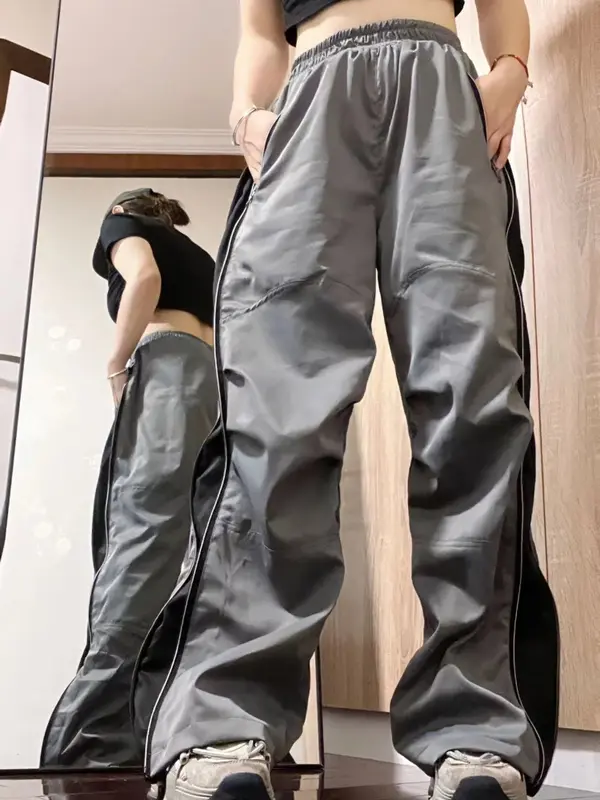2024 nuove donne Casual pantaloni larghi Harajuku pantaloni Cargo oversize Y2K moda coreana Hip Hop pantaloni con cerniera a gamba larga pantaloni della tuta