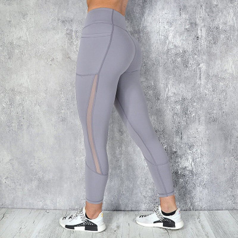 Calças esportivas para mulheres, leggings respiráveis, sem costura, sexy, com bolso, com costura, para academia e corrida