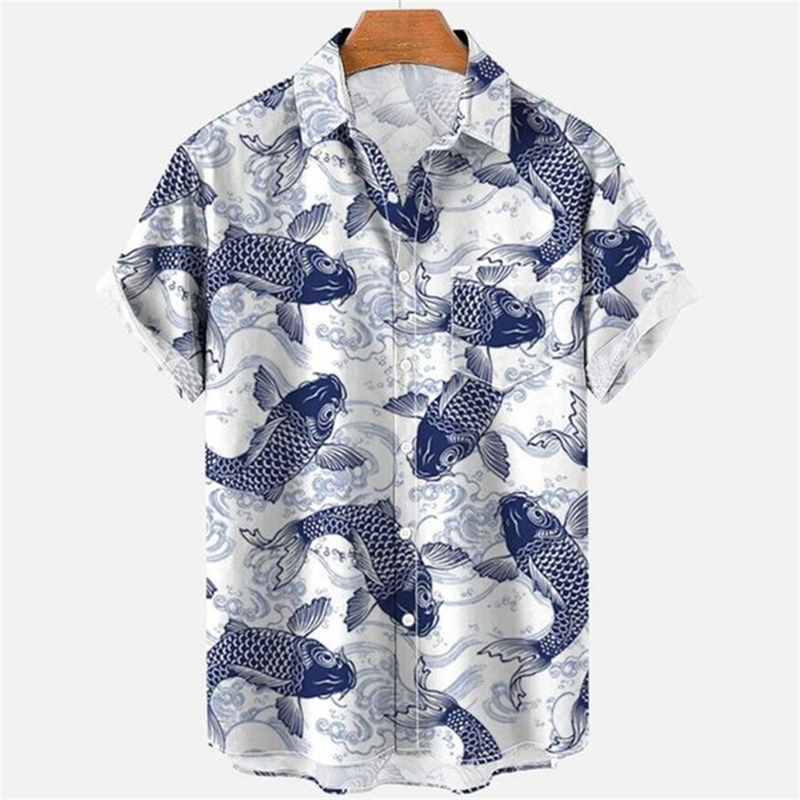 2023 New Men's Digital Casual 3D Animal Print Short -shirt Lapel Shirt