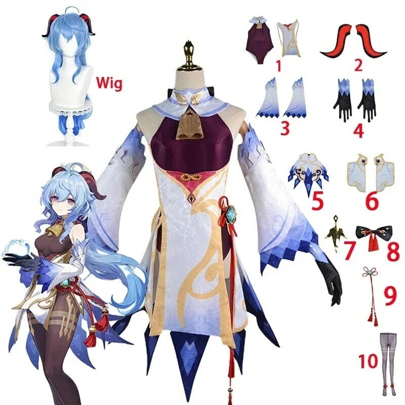 Genshin Impact Ganyu Cosplay Costume Anime Halloween Party Fancy Dress Women Sexy Outfit Wig Shoes Horns Props Game Suit
