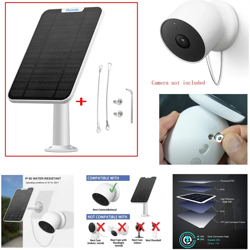 New 4W Solar Panel for Nest camera (battery ) Weatherproof 13.1ft Power Cable mount with Anti-Theft and Anti-Drop Security Chain