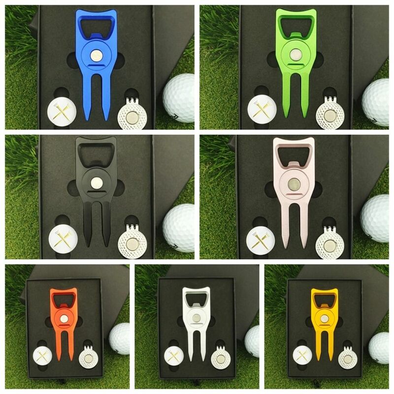 Green Fork Green Fork Marker Set Golf Cap Clip Detachable Golf Ball Marker Hat Clips Creative Metal Golf Ball Fork