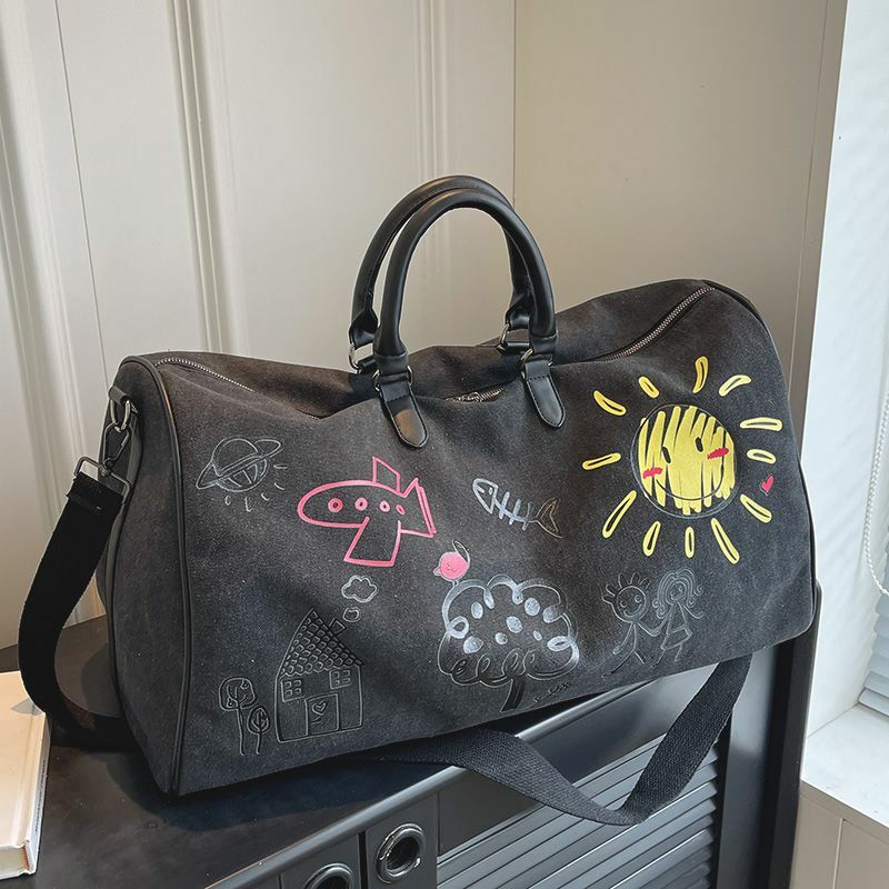 2024 nowa płócienna torba podróżna modna damska torba podróżna z Graffiti krótki torba podróżna bagaż duża pojemność sucha mokra weekendowa torba na siłownię