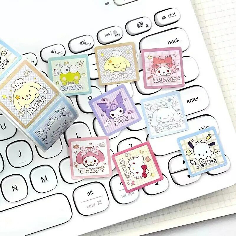 Kawaii Sanrio Cartoon Reward Adesivos para Crianças, Kuromi, Hello Kitty, P Cinnamoroll, Decalques Decoração, Brinquedos Presente, 500Pcs por Rolo