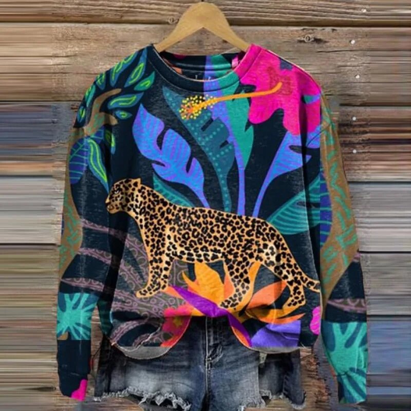 Sudaderas con capucha con estampado de leopardo 3d para mujer, Sudadera con capucha de tigre de animales, sudaderas con capucha para mujer, abrigos de cuello redondo, ropa Floral