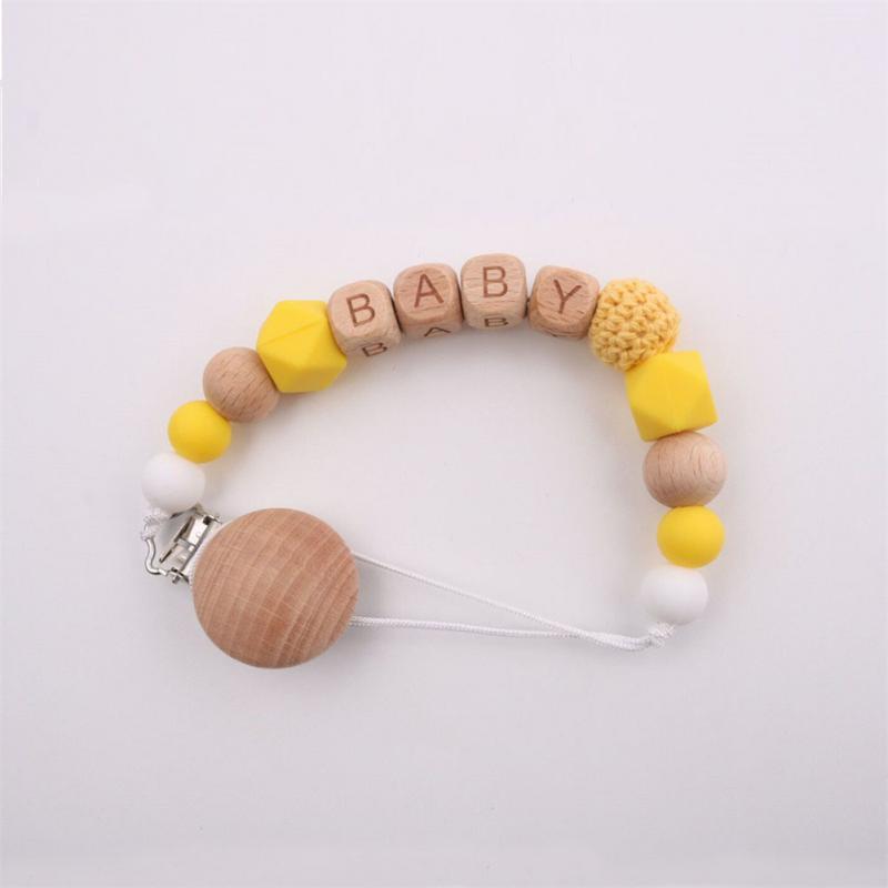 Personalized Name Silicone Bead Teething Pacifier Clip Wood Beads Nursing Clip Paci Clip Toy Binky Binkie Clip Baby Shower Gift