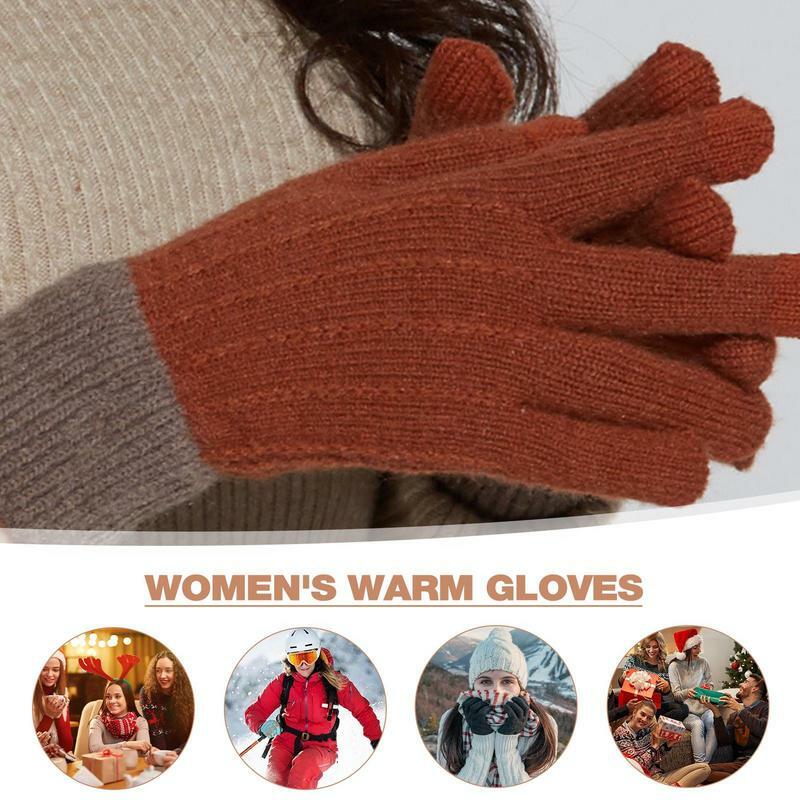 Ciepłe rękawiczki dla kobiet z ekranem dotykowym klasyczne rozciągliwe, wiatroszczelne rękawiczki z ekranem dotykowym palce wiatroszczelne rękawiczki z dzianiny ciepłe elastyczne