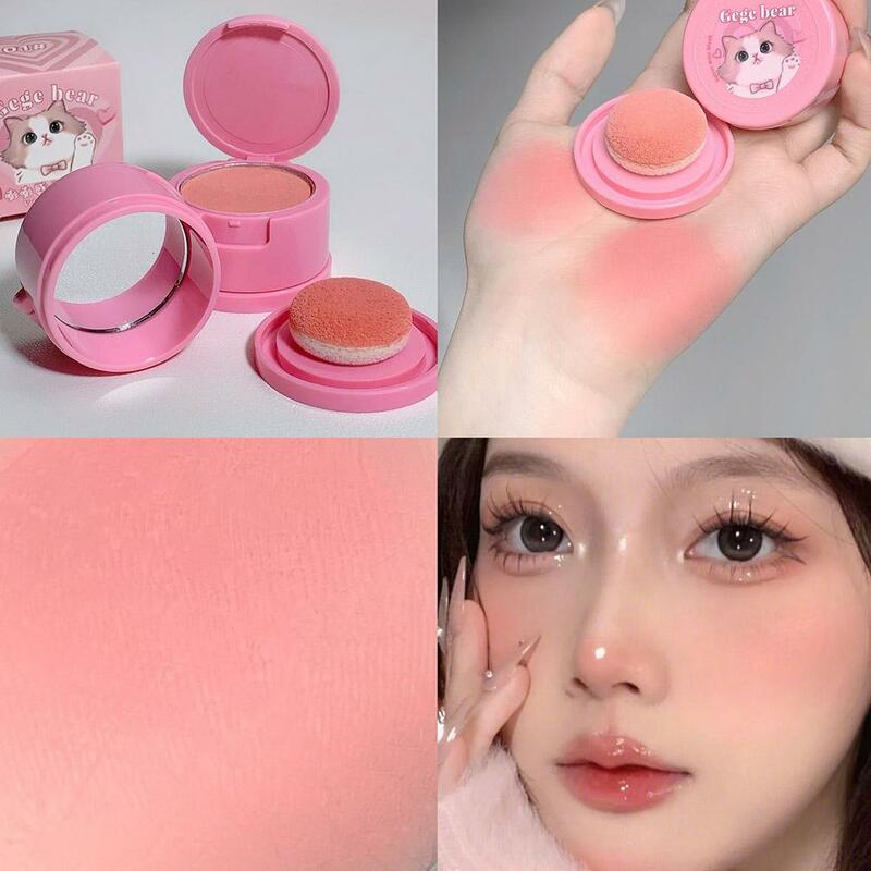 Morango Pink Matte Face Blush, Natural Bochecha Tint Beleza Esponja, Maquiagem De Lama De Hachimi, Cosméticos De Brilho, Gato Blush, Menina, Z4E5