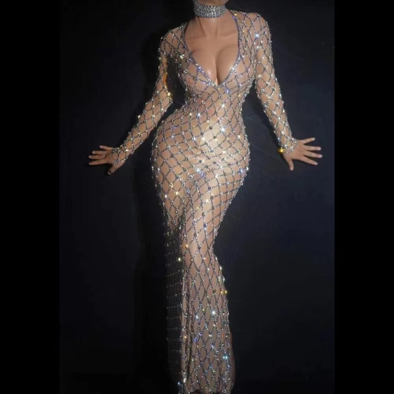 Sparkly rhinestone Mermaid Prom Dresses Deep V Neck Long Sleeve Sequin Evening Gowns Formal Party Dress Wedding Dress birthday