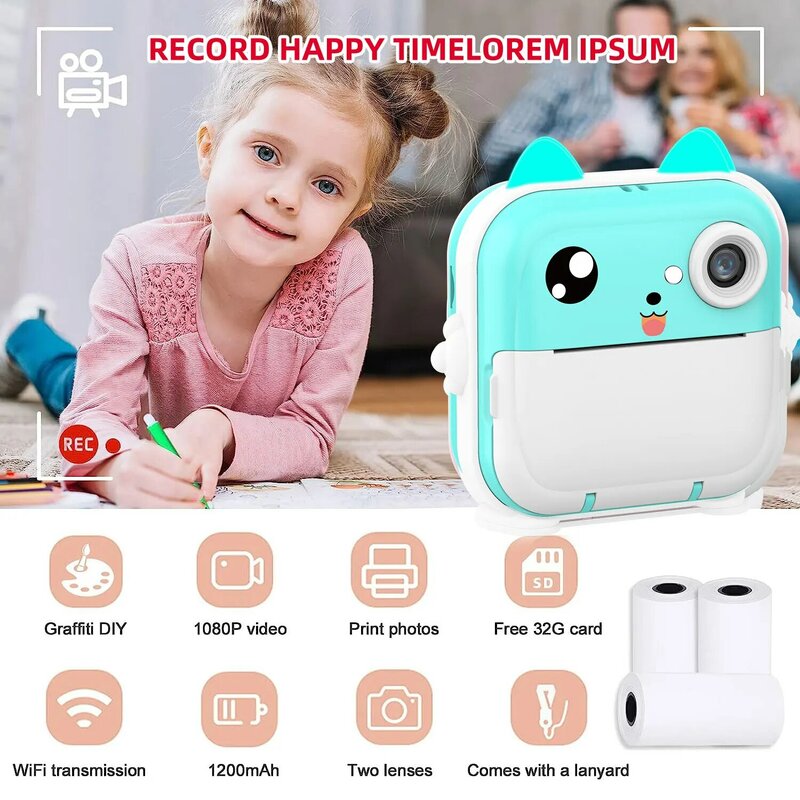 Mini imprimante photo pour iPhone et Android, appareil photo à impression instantanée pour enfants, photographie vidéo pour enfants, appareil photo numérique, jouet thermique
