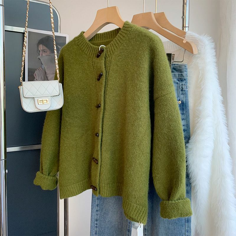 Deeptown Y2K Cardigan lavorato a maglia verde retrò donna Harajuku maglione oversize coreano Dongdaemun maglieria elegante top autunno inverno