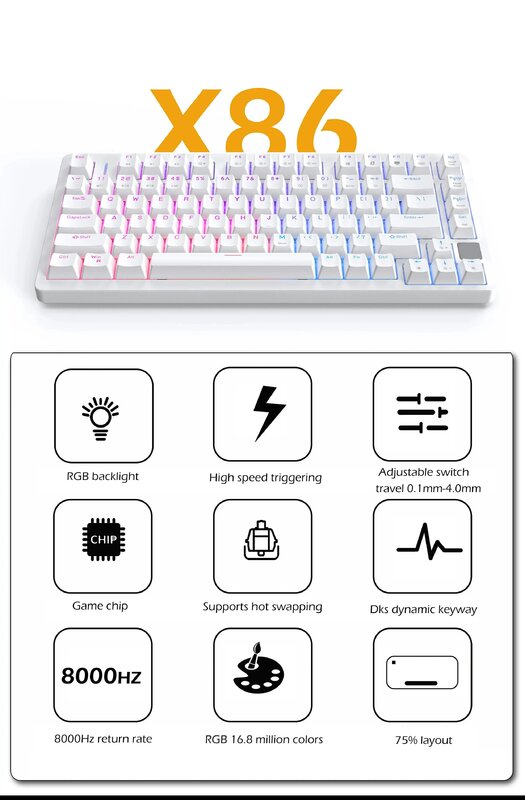 ZUOYA X86 Esports teclado de eje magnético con cable, modo único, disparador rápido, enchufe en caliente, interruptor de eje magnético GATERON