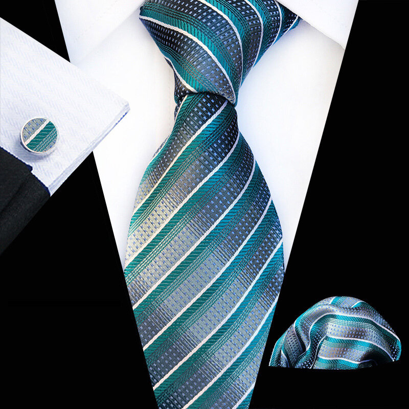 Business Ties for Men Tie Set Dots Necktie Set Classic Plaid Cufflinks Handkerchief for Formal Wedding High Quality Gravata