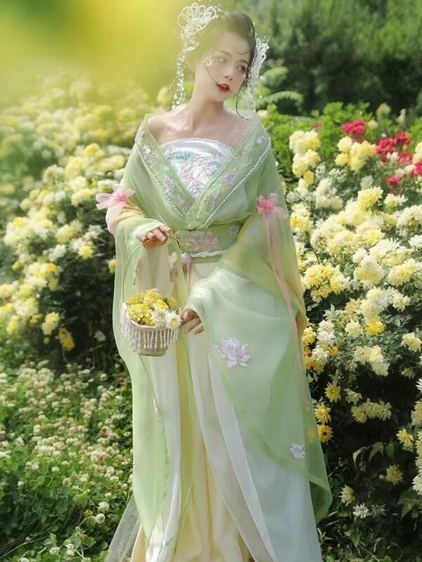 Musim semi musim panas gaya Cina elegan kostum peri wanita pakaian kuno gaun peri tradisional peningkatan Hanfu Set Gaun