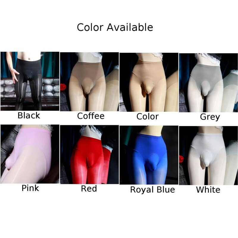 Men's Sexy High Elastic Shiny Pantyhose Sexy Bulge Pouch Glossy Stockings Sheer Tights Big Pouch Bodysuit Underwear