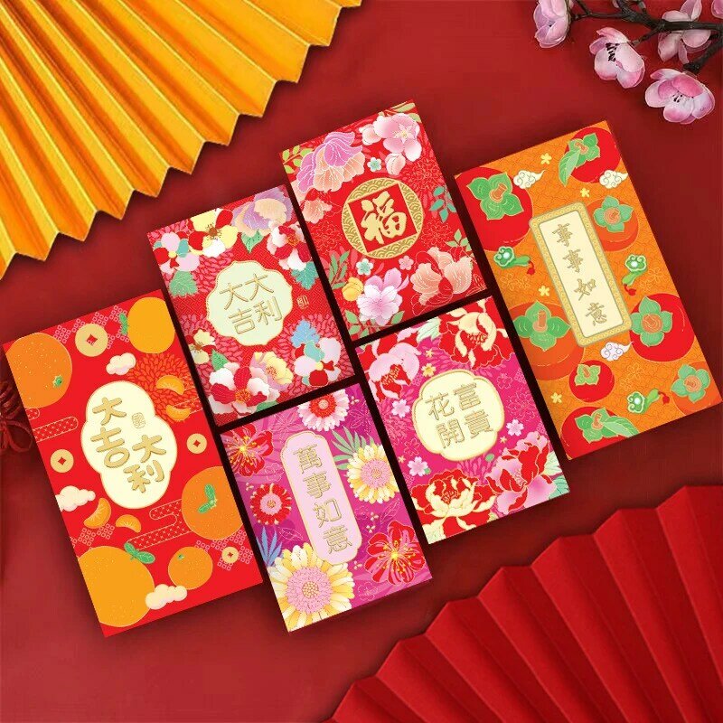 6PCS Cute Cartoon Chinese New Year 2024 Zodiac Kawaii Envelope Chinese Lucky Money Bag Dragon Fortune Red Packet Gift Bag
