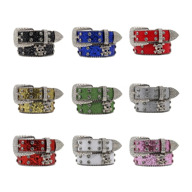 Shinning sabuk pinggang gesper berlian buatan, sabuk pinggang untuk jins dapat disesuaikan untuk koboi anak perempuan remaja rok jins