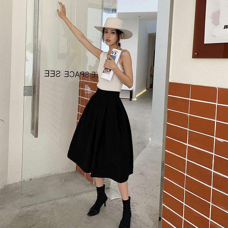 Female Skirt Flocking Solid Color Pattern High Waist Slimming Shaggy Skirts Ladies Mid-length Summer Casual Fashion Skirts Q529