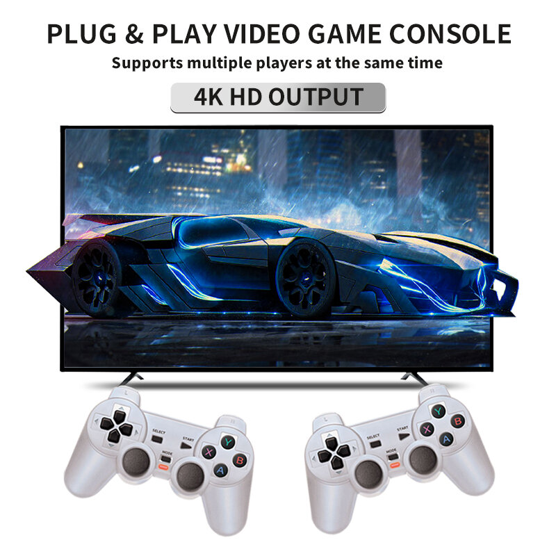 Powkiddy-Y6 2.4G 무선 게임 Tv 스틱, 레트로 PS1 가족 4K HD 휴대용 비디오 게임 콘솔 지원 멀티 플레이어 10000 게임