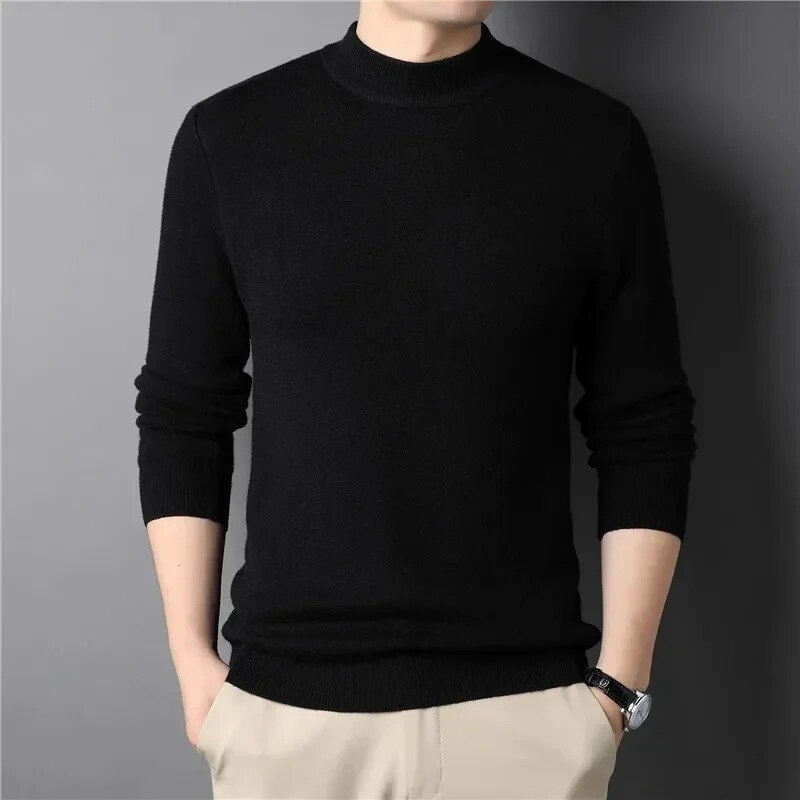 Men Half Turtleneck Knitwear Sweater New Autumn Winter Mock Neck Sweatshirts Solid Color Pullovers Man Brand Casual Men Clothing