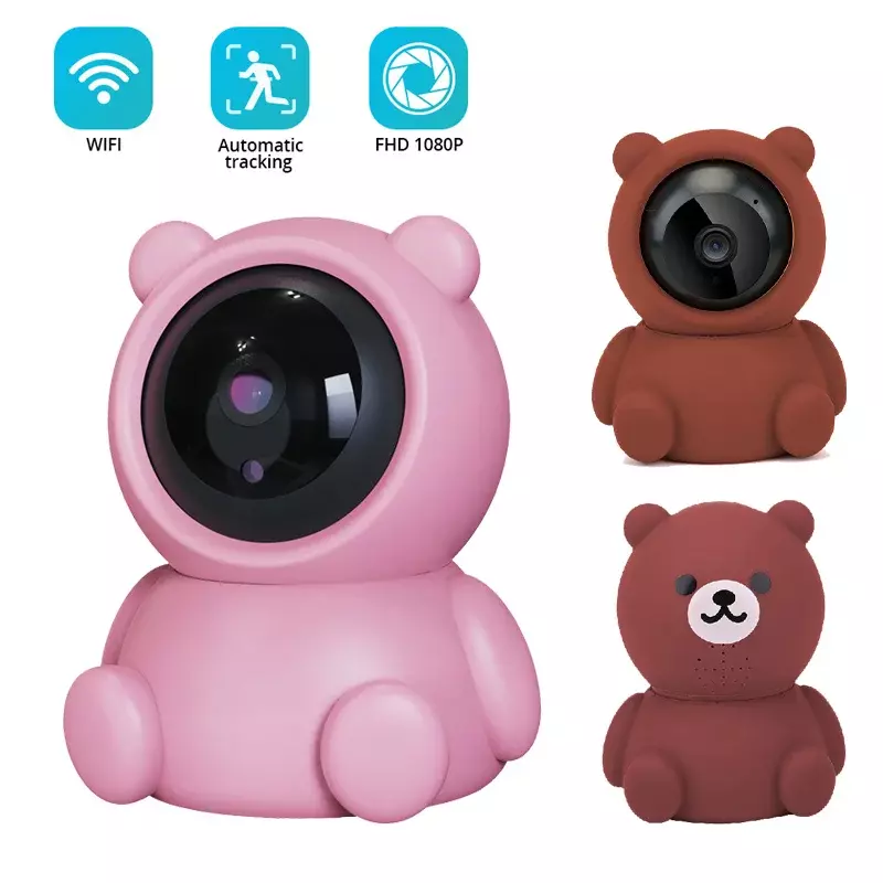 กล้อง IP Wi-Fi 2MP กล้อง CCTV ตรวจการณ์ในร่มกล้องเฝ้าระวังทารกหมีขนาดเล็กความปลอดภัยในบ้านติดตามอัตโนมัติ