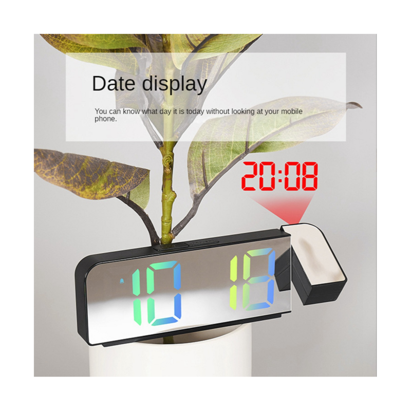 180° Rotation Projection Alarm Clock 12/24H LED Digital Clock USB Charge Ceiling Projector Alarm Clock (White)