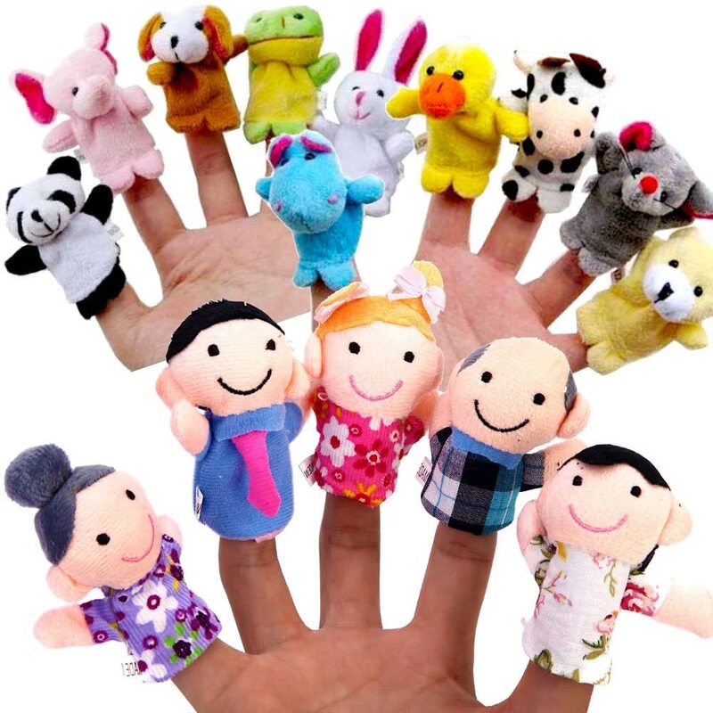 Set di burattini da dito bambino 10 pezzi animali peluche bambola mano cartone animato famiglia burattino di stoffa teatro giocattoli educativi per i regali dei bambini