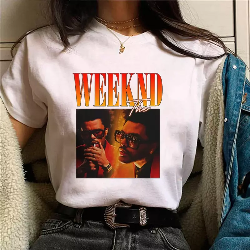 Camiseta con estampado de Anime japonés The Weeknd para mujer, ropa de calle Harajuku de verano, Tops informales de manga corta con cuello redondo