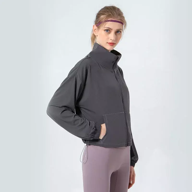Women Sport Jacket Coat Long Sleeve Top Workout Jacket Loose Coat Pocket Running Gym Wear Yoga Shirt Vêtements Sport Femme