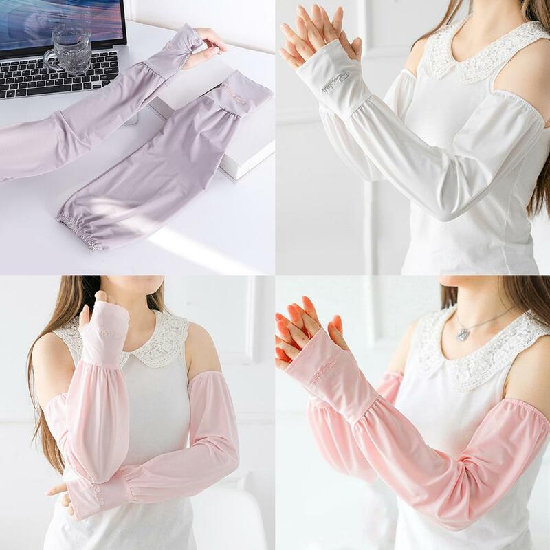Summer Ice Silk Arm Sleeves Woman Men Outdoor Cycling Sports Sunscreen Arm Cuff Sleeve Long Length Loose UV Protection Sleeve