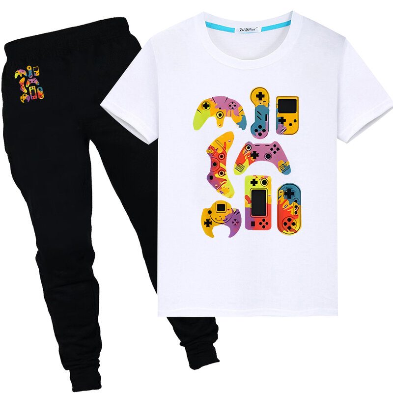 Gamepad Print 100% cotone Kawaii t-shirt Summer Short Sports set magliette carine y2k top + pant child Day gift ragazzi ragazze vestiti