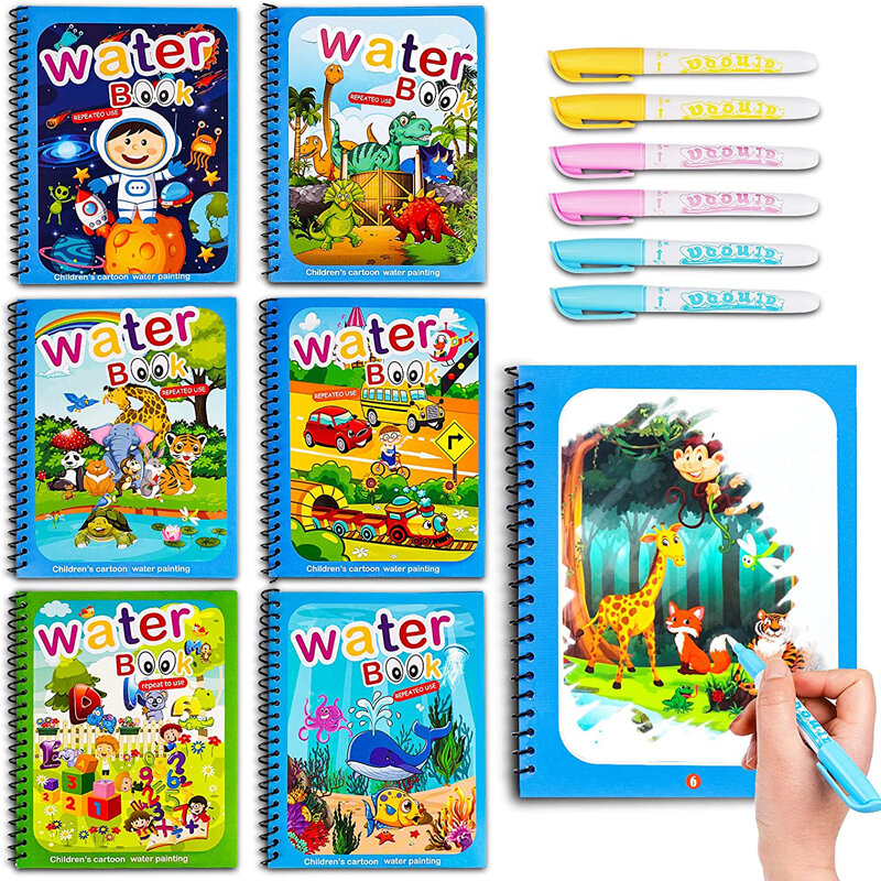 Montessori Mainan Air Ajaib Menggambar Buku Anak-anak Permainan Pendidikan Lukisan Anak-anak Mewarnai untuk Bayi dari 1 Tahun Ke 3 Mainan