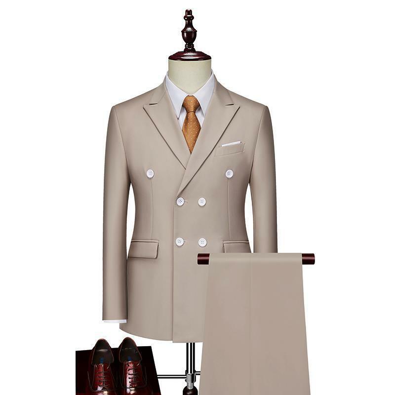 Veste et pantalon à double boutonnage trempés pour hommes, ensemble d'affaires décontracté, document solide, adapté au banquet de mariage, 2 pièces