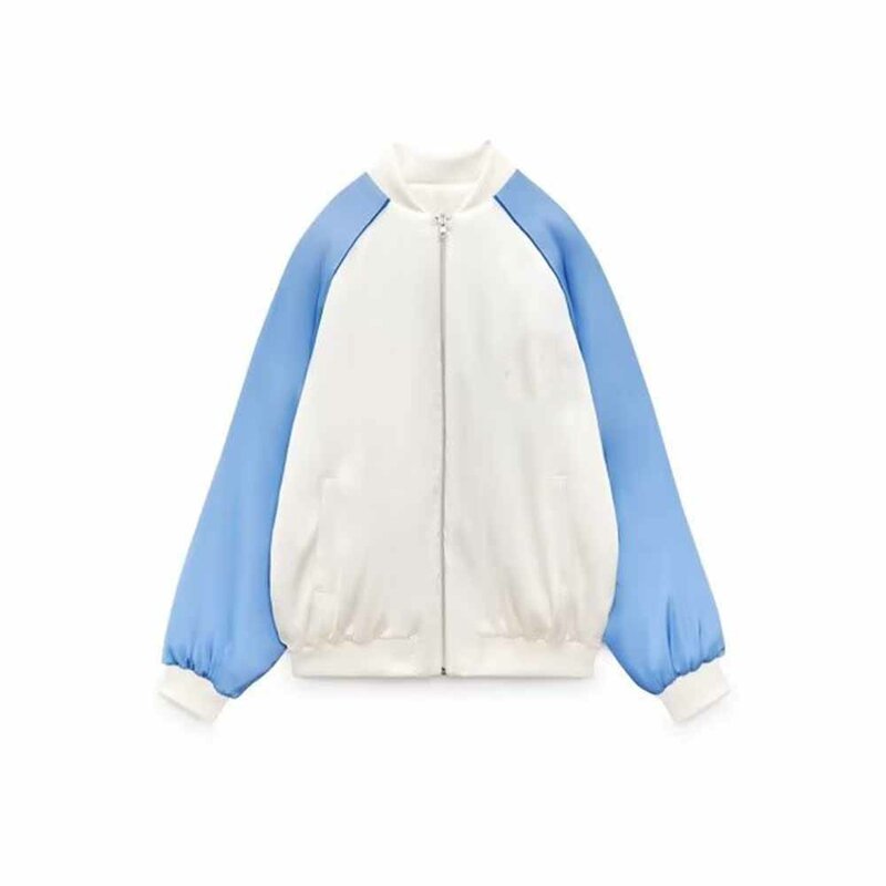 Casaco de jaqueta de contraste dupla face, manga longa vintage, casaco com zíper, camiseta chique, nova moda, 2023