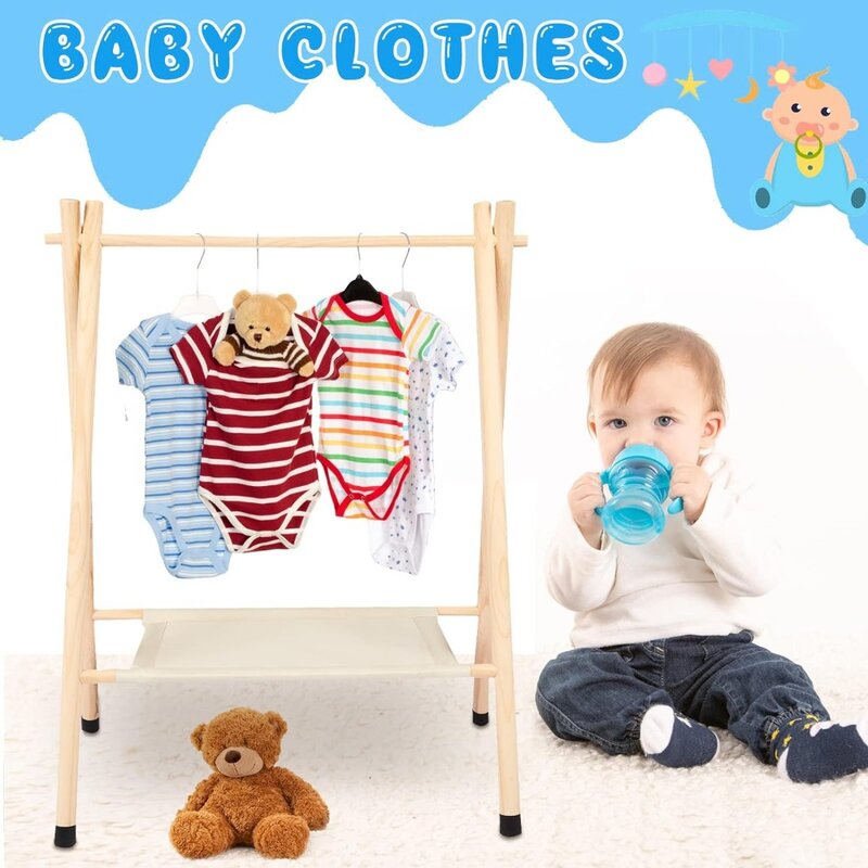 Juexica-رف ملابس خشبي للأطفال ، فستان تخزين ، منظم ملابس مع رف تخزين ، 2 قطعة