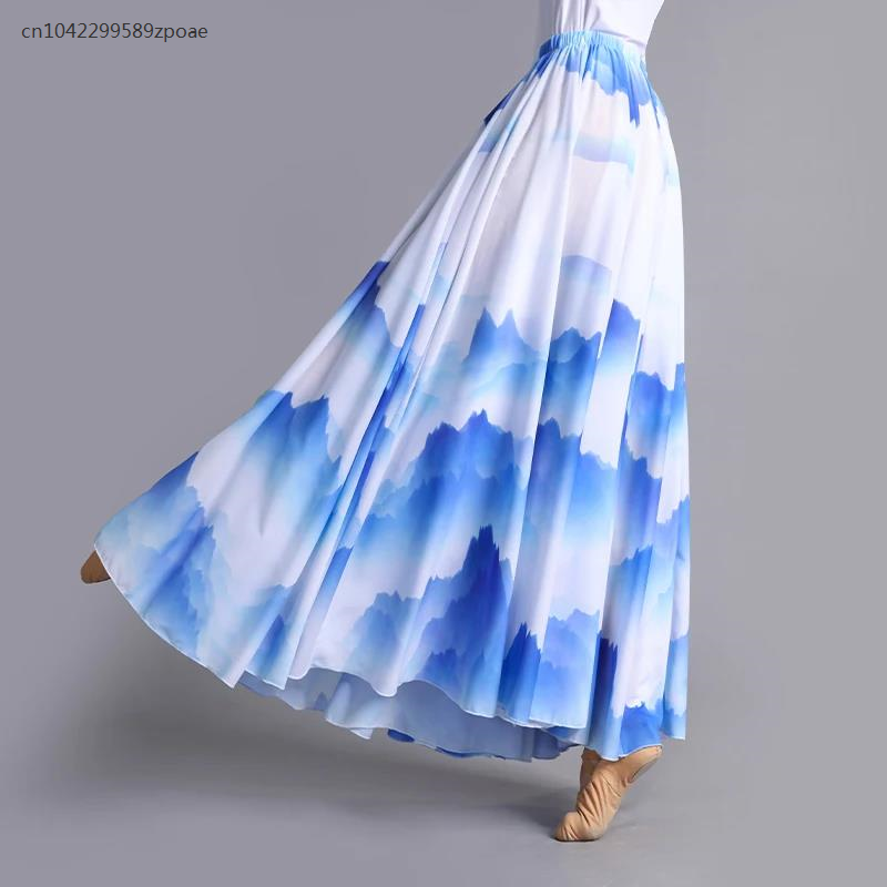 360/720 Degree Chinese Style Ink Painting Skirt Big Swing Chiffon Skirt Lady Classical Dance Skirts Practice Performance Dress