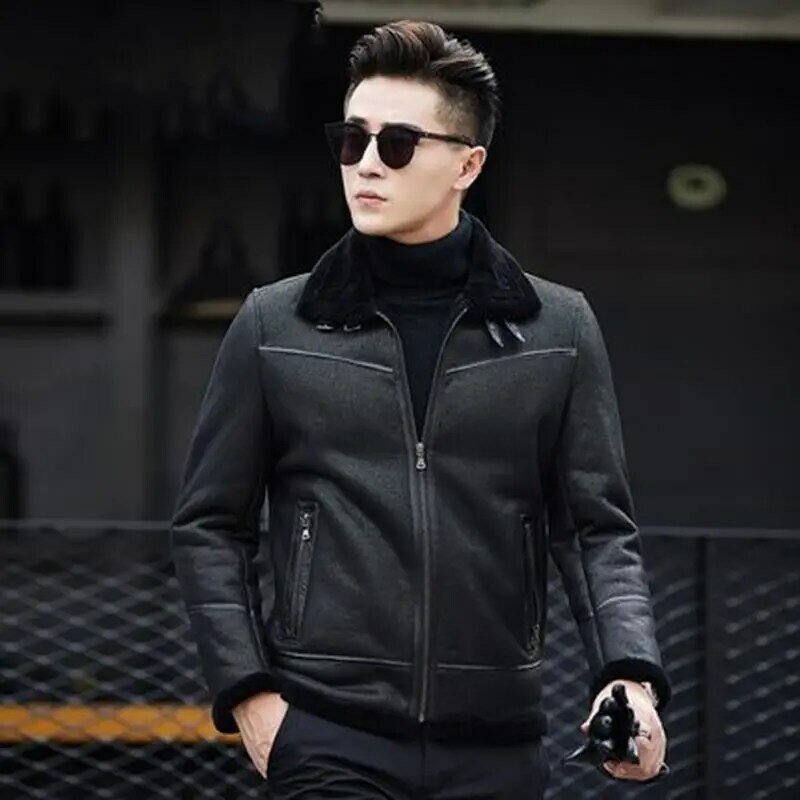신제품 정품 양털 재킷 남성용, 슬림 피트 오토바이 코트 두꺼운 따뜻한 진짜 모피 오버코트 C264, 2022 가을 겨울