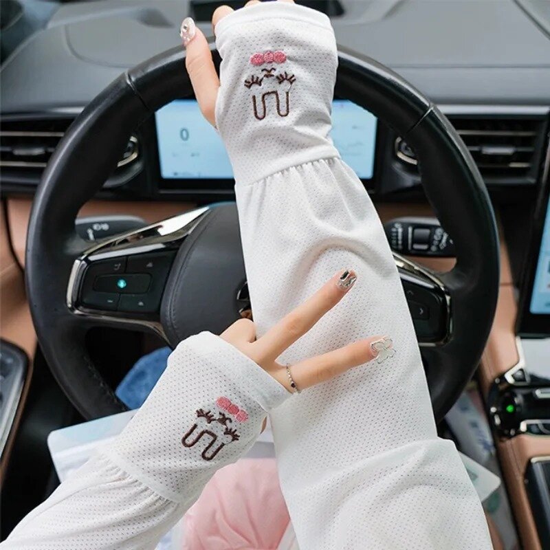 Sunscreen Sleeves Summer Women Men Breathable Ice Silk UV Protection Sleeves Outdoor Driving Rabbit Sleeves Fashion Accessories